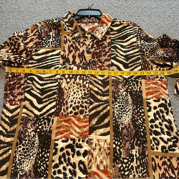 Allison Daley Shirt Button Up Animal Print Tan & Black Patchwork Size PXL - Picture 10 of 12